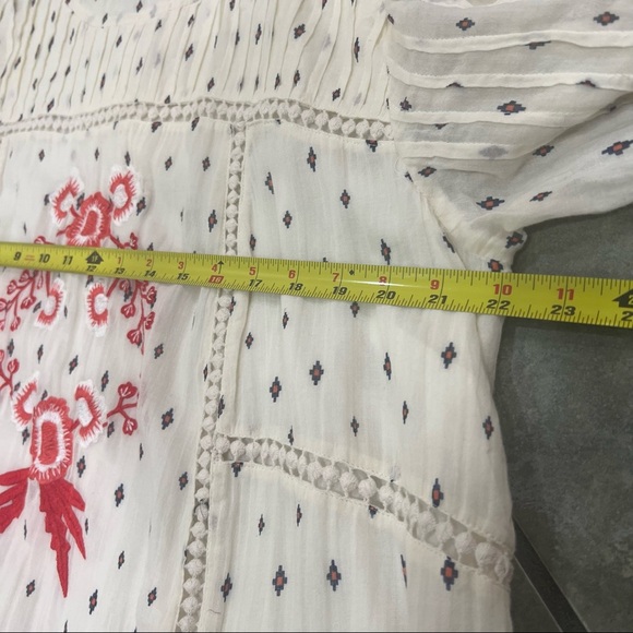 Women’s 100% Cotton Cream Embroidered Floral PTP 22” Midi Dress Boho Peasant EUC - Picture 8 of 10